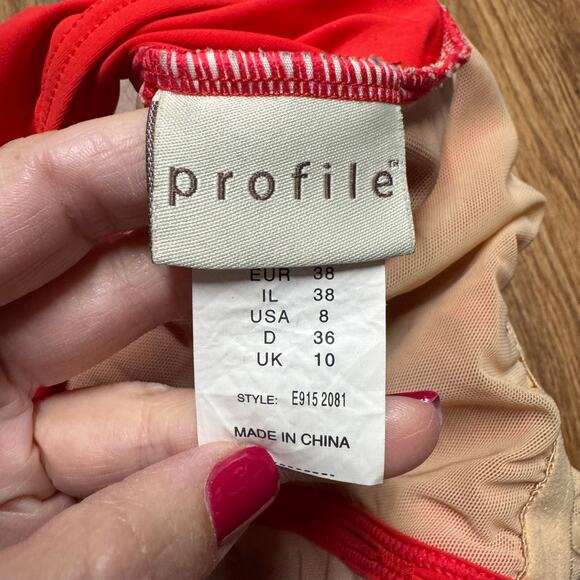 Profile by Gottex Womens Red Ruffled Cut Out One Piece Swim Suit Womens Size 8 - Picture 6 of 8